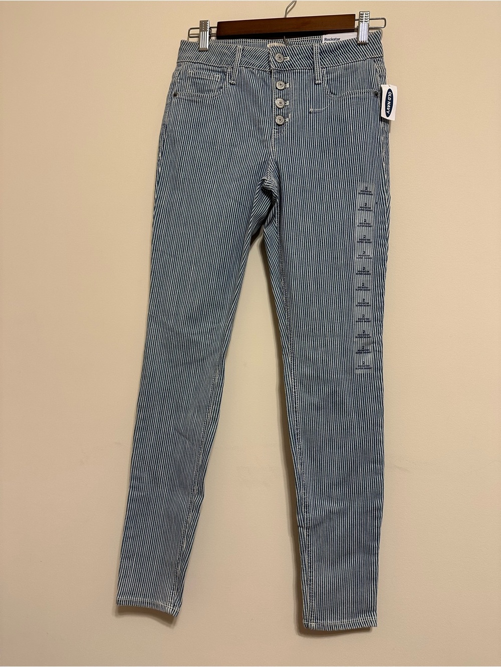Old Navy Women’s Rockstar Super Skinny Mid-Rise Striped Jeans Sz 2